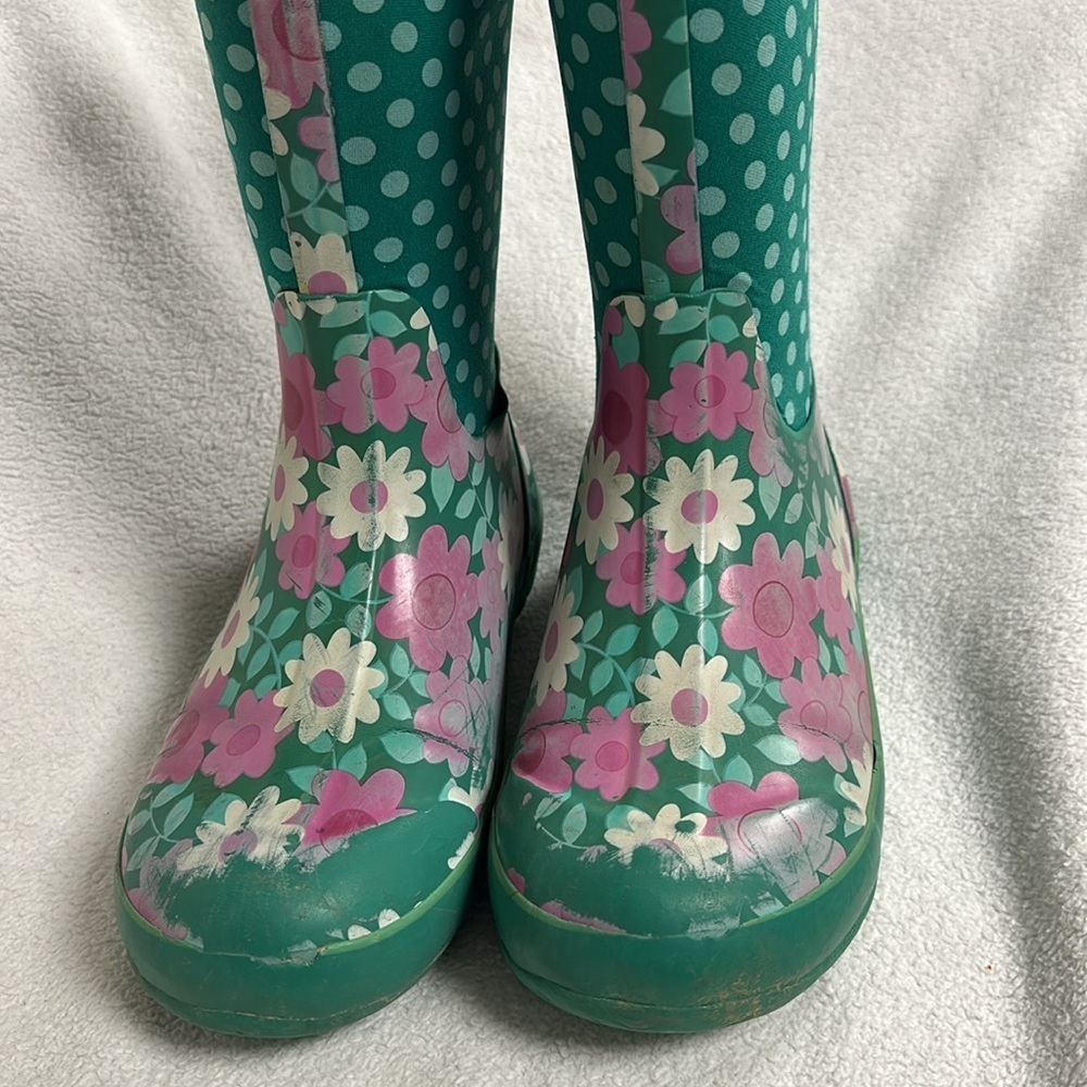 Bogs Girls Flower Dots Rubber Weatherproof Boots, youth 7 - Picture 4 of 13